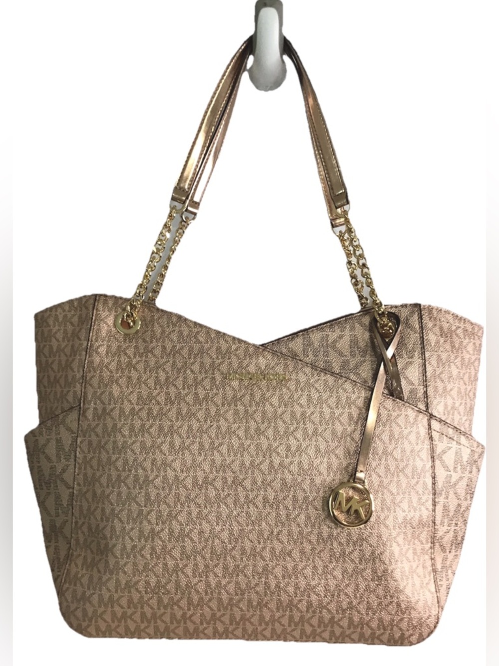 Michael Kors Rose Gold  Women's Tote Bag Gold Chain Handles Inner Pockets